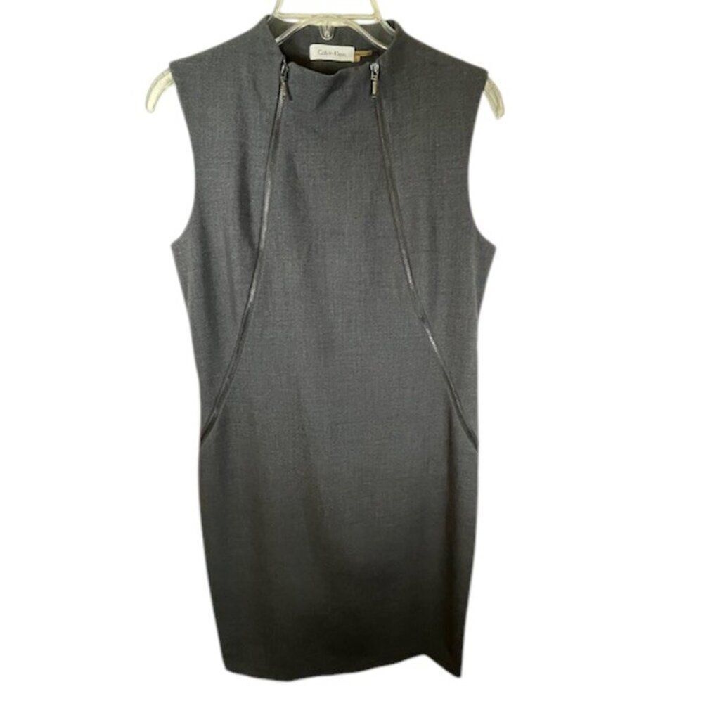 Calvin Klein Gray Double Zipper Front Sleeveless Dress- Size 8